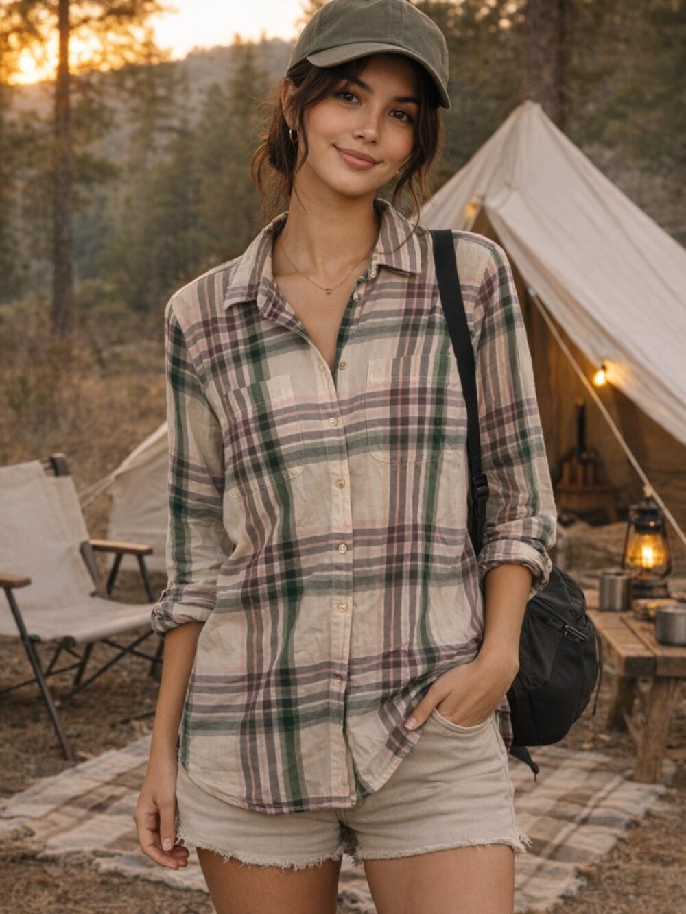 Icebreaker Women's Plaid Green and Pink Button Down Shirt Sz M